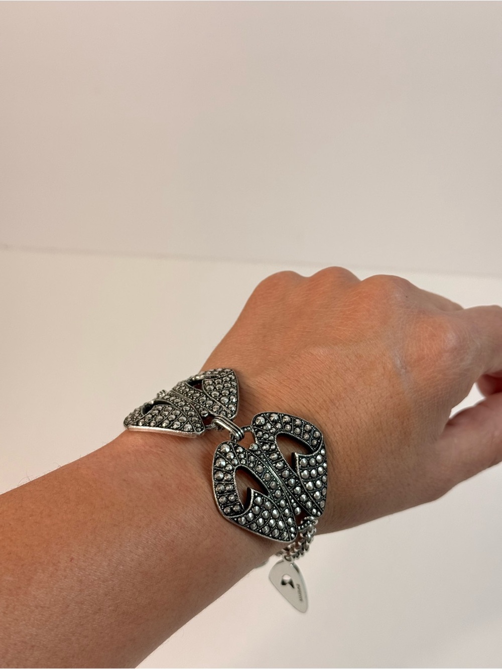 Vintage W Germany Rhinestone Statement Bracelet Silver Tone Art Deco Style
